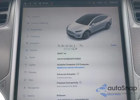 2018 Tesla Model X 100D/75D/P100D z USA, uszkodzony, nr VIN 5YJXCBE24JF133620